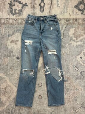 Hollister Faded Blue Distressed Straight-Leg Jeans